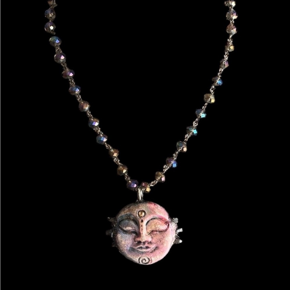 Celestial Sun Moon Pendant Crystal Beaded Necklace NWT